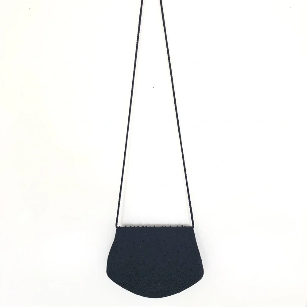 La Regale Vintage Clutch Black Beaded Satin Purse